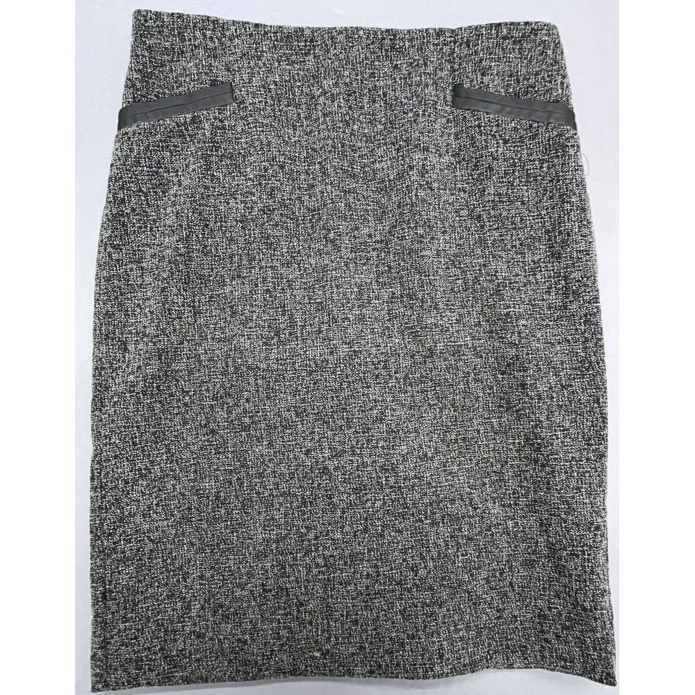 Van Heusen Skirt 2 Black Gray Stretch Faux Leather Trim Pencil Knee Lined Career